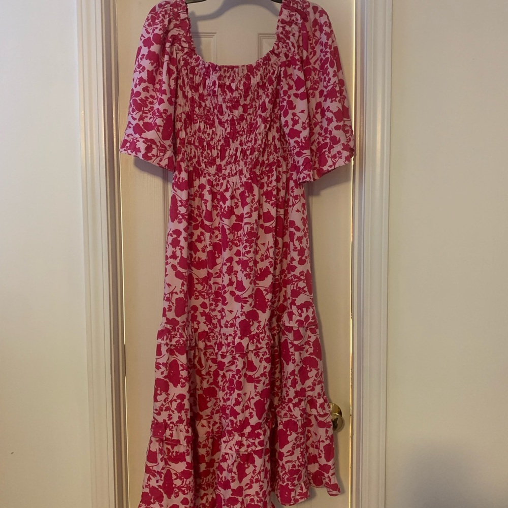 She and Sky Pink Floral Midi Dress